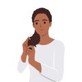 Illustration of a young woman Stressing Over Her Dry Frizzy Hair. Flat vector