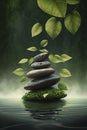 illustration, zen stone pyramid, water surface screen, ai generative Royalty Free Stock Photo