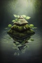 illustration, zen stone pyramid, water surface screen, ai generative Royalty Free Stock Photo