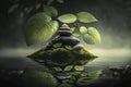 illustration, zen stone pyramid, water surface screen, ai generative Royalty Free Stock Photo
