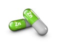 Illustration of Zinc mineral. Glossy drop pill capsule and vitamin complex. Healthy life medical dietary supplement.