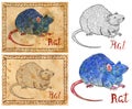 Illustration with zodiac animal - Rat or Mouse Royalty Free Stock Photo