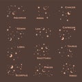 Illustration zodiac constellations on a dark background with stars, astrology. Royalty Free Stock Photo