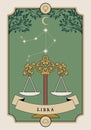 Illustration Zodiac sign. Vintage card poster image. Planet symbol and constellation