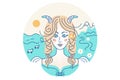 Illustration of the zodiac signs of the constellations Taurus, Girl or woman with horns on a background of a Royalty Free Stock Photo