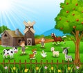 Zookeeper with the animals in the farm background