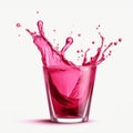 Illustrations, AI generation. A glass of beets juice on a white background. splashes in the air Royalty Free Stock Photo