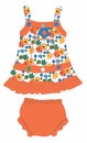 baby girls frocks with pants flower print vector art Royalty Free Stock Photo