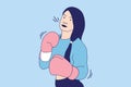 Illustrations Beautiful boxer woman throwing a punch with boxing glove