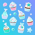 Set of mermaid cupcake stickers