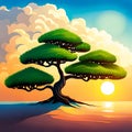 Illustration of a Carefully Shaped Bonsai Tree