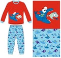 boys long t shirt long pant shark print vector art