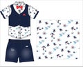 BOYS 2 PCS SET SHIRT WAISTCOAT DENIM SHORT SUMMER PRINT VECTOR