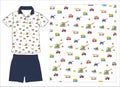 boys polo t shirt with shorts cars print vector