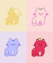 4 illustrations of cute cats in the form of fruits and berries