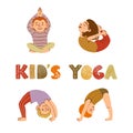 Illustrations of children doing yoga different yoga poses Royalty Free Stock Photo