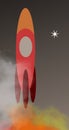 Abstract image. The rocket flies into space, with orange and yellow smoke