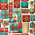 Colorful Wrapped Christmas Gifts with Ribbons on Interesting Backgrounds