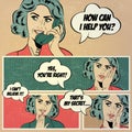 Illustrations for comic books with retro woman in pop art style Royalty Free Stock Photo