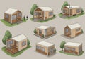 Illustrations of compact, modern tiny houses with varied designs and features. Each Royalty Free Stock Photo