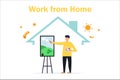 Illustrations concept coronavirus COVID-19. The company allows employees to work from home to avoid viruses. Vector illustrate