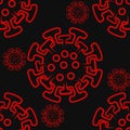 Illustrations concept coronavirus COVID-19. Coronavirus seamless pattern. Red virus on a black background Royalty Free Stock Photo
