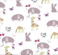 cute animals giraffe elephant rabbit pattern print vector art