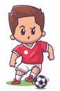 Cute boy playing soccer cartoon vector icon illustration art