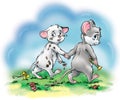 Cartoon illustration with two sad mice