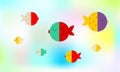 Colored cute fish with polka dot on multicolour background