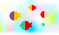 Cute colored fish with polka dot on multicolour background