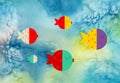 Cute colored fish with polka dot on painted background