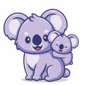 Cute koala with cub cartoon icon illustration vector art