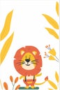 cute little lion animals with flower print vector art