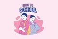 Illustrations of cute schoolgirl and schoolboys going back to school design concept