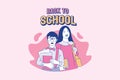 Illustrations of cute schoolgirl and schoolboys going back to school design concept