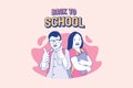 Illustrations of cute schoolgirl and schoolboys going back to school design concept