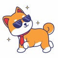 Cute shiba inu dog wearing glasses with tie cartoon vector art design