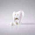 Illustrations in 3d style which depict a tooth that ate sugar, sad, crying, hurting. Healthy food concept