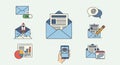 Email-themed illustration featuring icons like an Royalty Free Stock Photo