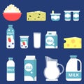 Illustrations of different milk products in flat style