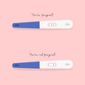 Illustrations of different pregnancy tests, negative and positive. Instructions on how to tell if you are pregnant. Royalty Free Stock Photo