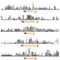 Illustrations of Dubai, Abu Dhabi, Doha, Riyadh and Kuwait city skylines