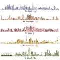 Illustrations of Dubai, Abu Dhabi, Doha, Riyadh and Kuwait city skylines