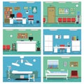 Illustrations of empty medical offices. Different rooms in hospital. Vector pictures set Royalty Free Stock Photo