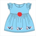 girls denim frocks flower with bird print vector