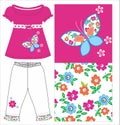 girls frocks with leggings flower with butterfly print vector