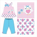 girls frocks with leggings flower with owl print vector