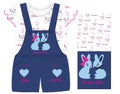 GIRLS JUMPER SUIT BUNNY PRINT VECTOR ART Royalty Free Stock Photo