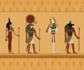 Illustrations of the gods of ancient Egypt. Isis, Ra, Osiris and Anubis.